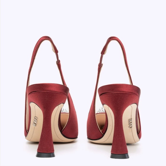 348. RODO Italy Karyn 80 Satin Pump Pomegranate Slingback Heel Jeweled $920 NEW - Picture 3 of 6
